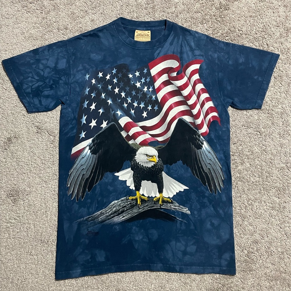 Vintage 2003 The Mountain American eagle with flag tie die blue/gray size M